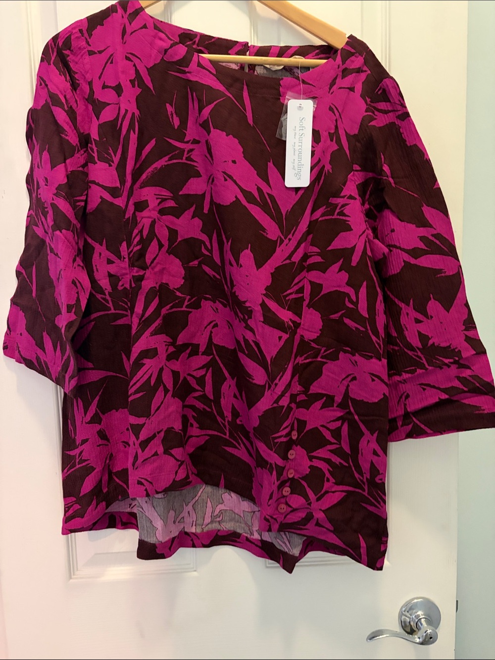 Soft Surroundings Magenta Floral Tunic on Dark Brown